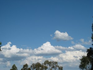 the calm of clouds in a blue sky.